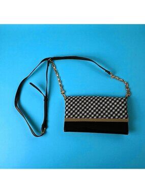 WHITE HOUSE BLACK MARKET WHBM Blue Gingham Chain Crossbody Wallet Bag